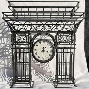 Elegant Iron Table Clock Planter Arc de Triomphe 12"H  x 10.5"L  x 5"W
